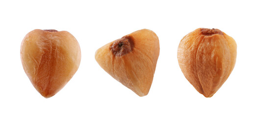 Raw buckwheat grains isolated on white, set