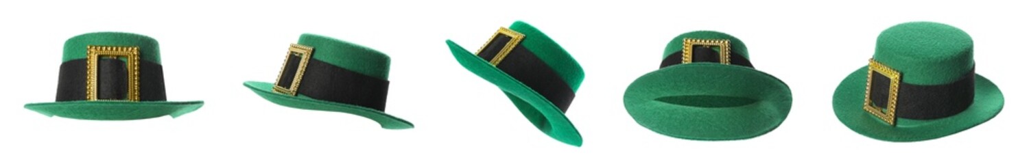 St. Patrick's Day. Green leprechaun hats isolated on white, set