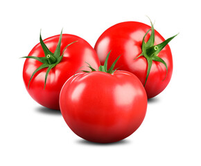Three fresh ripe tomatoes isolated on white