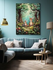 Whimsical Woodland Creatures: Canvas Print Landscape and Woodland Art Print