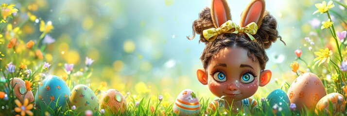  Horizontal Banner Cheerful Easter Little Girl, Banner Image For Website, Background, Desktop Wallpaper
