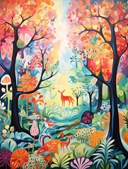 Whimsical Woodland Creatures: Abstract Landscape, Original Painting
