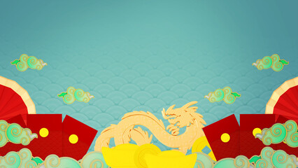 Naklejka premium Happy chinese new year for space for message Isolated in background. 3D illustration, 3D rendering 