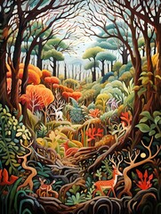 Obraz na płótnie Canvas Enchanting Woodland Whimsy: Tree Line Artwork of Majestic Forest Landscapes