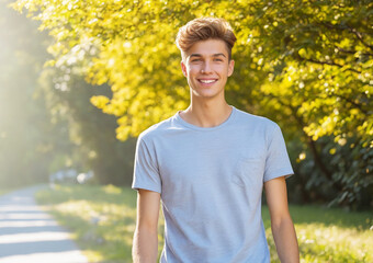 Young man with t-shirt in the park at day light