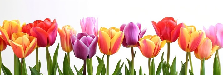 Fototapeta premium Many Fresh Tulips On White Background, Banner Image For Website, Background, Desktop Wallpaper