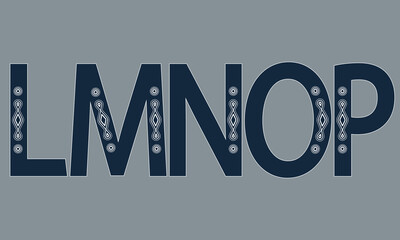 L, M, N, O, P capital letters witn vintage decor. Decorative font in winter cool style.