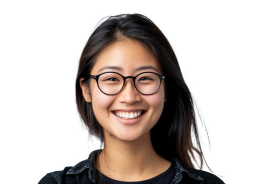 Happineess cheerful asian adult female teenager student in casual cloth isolated on transparent background