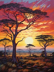 African Savannas Sunset: Wild Desert Landscape Art Print