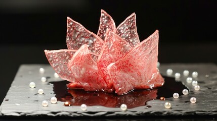 Pink Sugar Lotus Flower Dessert on Slate