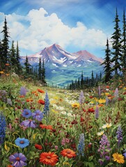 Wildflowers Blooming at wilderness national park: A picturesque Alpine meadows painting capturing vistas and meadow beauty