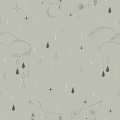 Celestial seamless pattern. Light vector pattern with moons and stars - 716447091