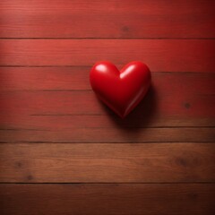 3D Red Heart on Wooden Background