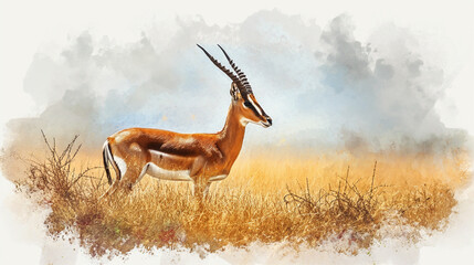 gazelle on a gray background , watercolor style , close-up, profile view - obrazy, fototapety, plakaty