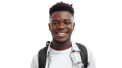 Happy African American College Student on Isolated Transparent Background
