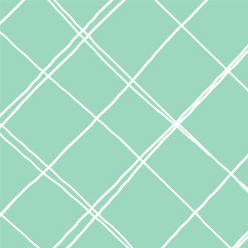 green, white background with zig zag texture effect, weave plaid style fine broken lines. Irregular check repeat pattern. Square diagonal shape, grunge noise texture, distortion. Use for overlay,