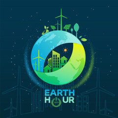 concept logo design event  earth hour ,Ecology.Green cities help the world with eco-friendly