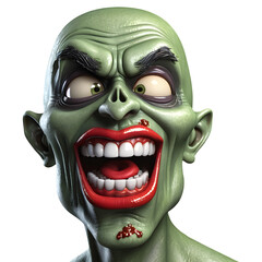 3d character Scary Zombie face, 3d rendering style in transparent background