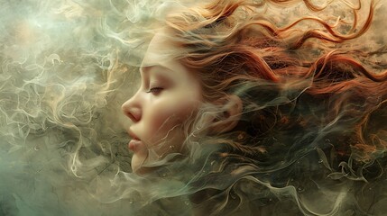 Fototapeta premium International Woman day, Cute girl illustration, clouds, colorful, 8th march poster card