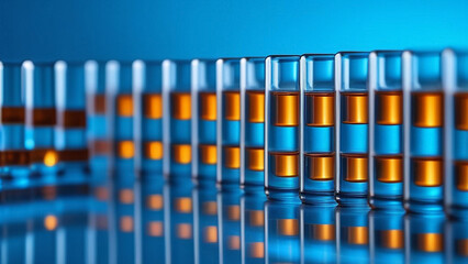 Fototapeta premium Medical ampoules on a blue background.