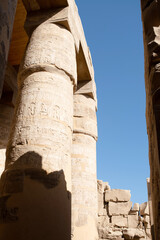 the ruins of the ancient Karnak temple in the city of Luxor in Egypt.
