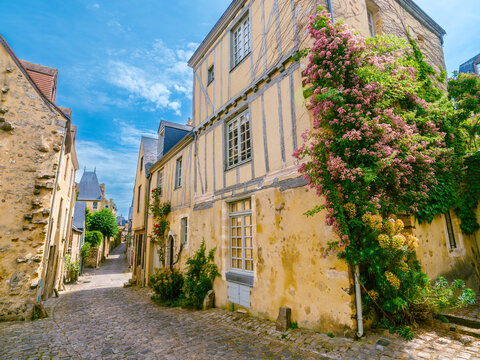 Fototapeta Beautiful Cobbled Street in Le Mans, France