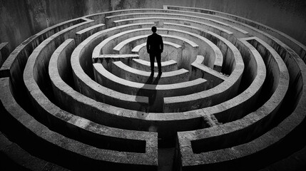 Graphic resource of a man about a labyrinth doesn't know where to go