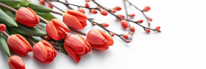 Stylish Tulips Willow Branches Bouquet, Banner Image For Website, Background, Desktop Wallpaper