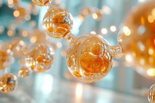 close up of shiny beige face serum molecules. skincare and beauty concept. generated with AI
