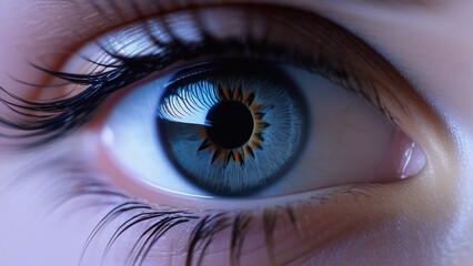 Female blue eye macro photography.