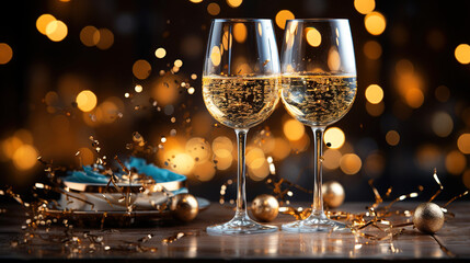 Alcoholic Fill the Glasses at the Nightclub Party With Gold Glowing Blur Background
