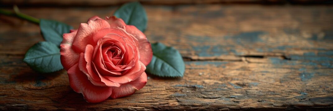  Valentines Day Red Rose On Table, Banner Image For Website, Background, Desktop Wallpaper