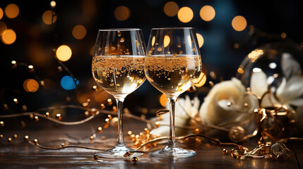 Alcoholic Fill the Glasses at the Nightclub Party With Gold Glowing Blur Background