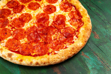 Pepperoni pizza, salami pizza. Close-up.