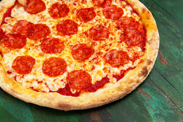 Pepperoni pizza, salami pizza. Close-up.