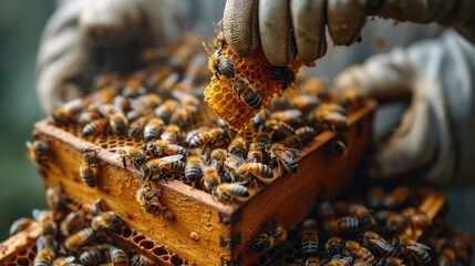 Harmonious Beekeeping: Meticulously Collecting Honey, a Testament to Sustainable Apiculture Practices