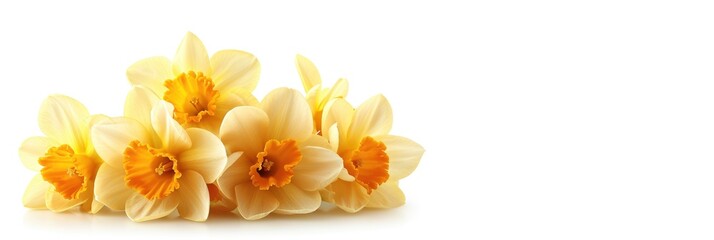 Naklejka na ściany i meble Yellow Narcissus On White Background, Banner Image For Website, Background, Desktop Wallpaper