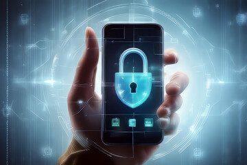 hand holding a phone with code security system 