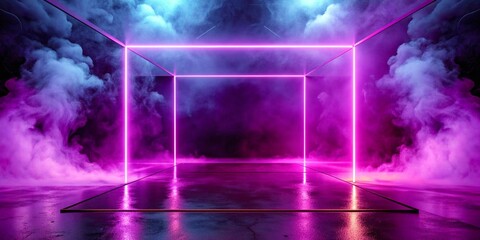 Empty purple neon light with smoke ,abstract background, ultraviolet concept, 3d render, illustration