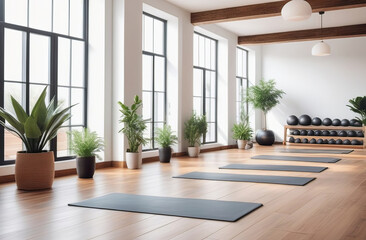 abstract empty yoga or fitness gym interior ready for a class - obrazy, fototapety, plakaty