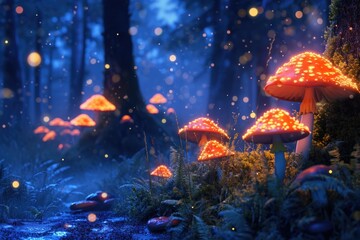 Fototapeta na wymiar Fabulous Magic Mushrooms in the Forest