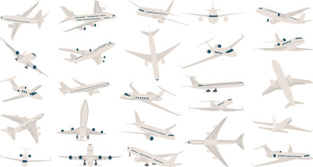 set of passenger airplanes, on a white background, vector
