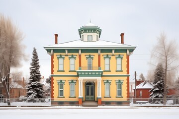 italianate structure with belvedere on a snowy day - obrazy, fototapety, plakaty