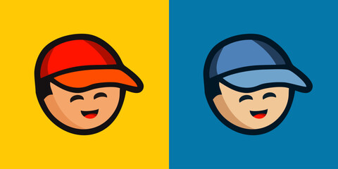 Boy kids kid with hat icon person face cartoon character graphic