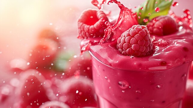 Raspberry smoothie, healthy and vibrant , with splash