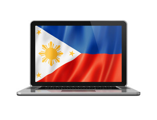 Philippines flag on laptop screen isolated on white. 3D illustration