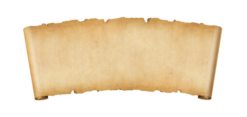 Old paper horizontal banner. Parchment scroll isolated on white