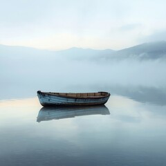 Boat Floating on Lake Surrounded by Fog