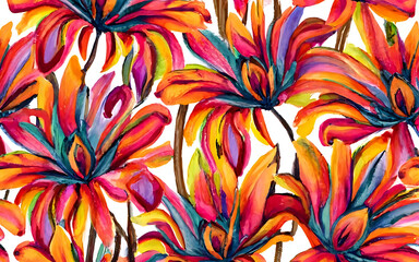 The Enchanting World of Watercolor Patterns. PNG seamless watercolor floral pattern - white background. Flower seamless pattern with abstract floral branches with leaves.