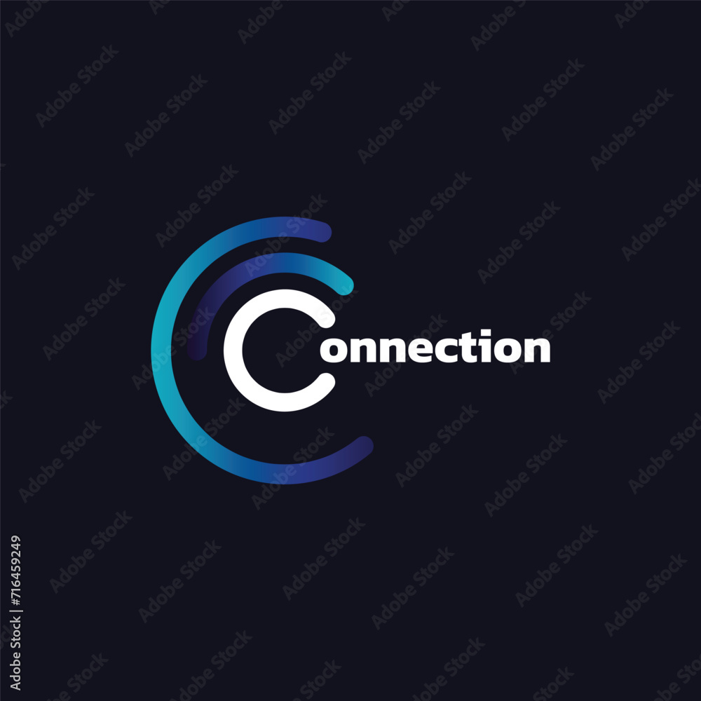 Poster creative connection icon logo design. circular network data. geometric structure dot and line connec